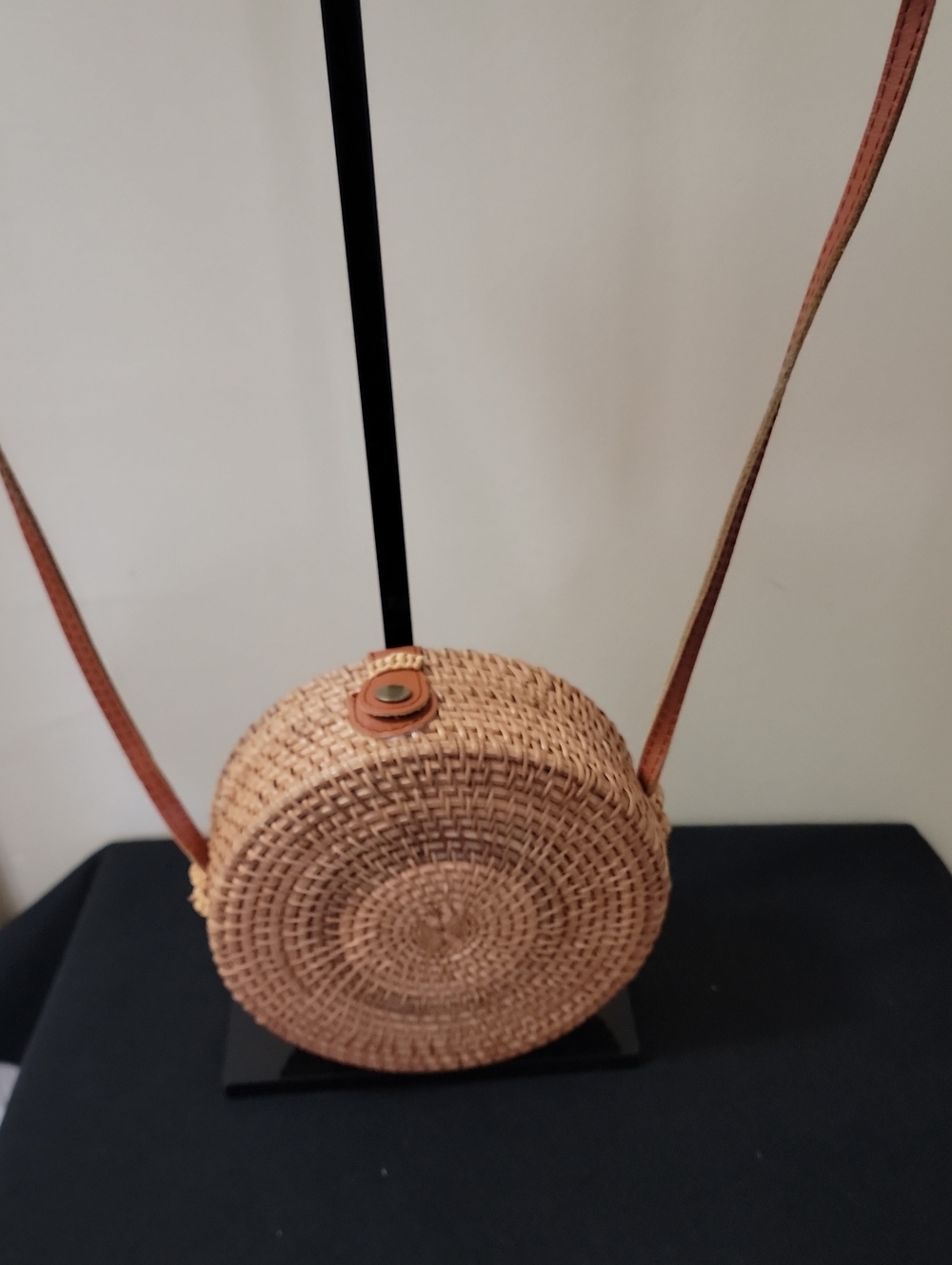 Woven Round Straw Crossbody Bag - Tan